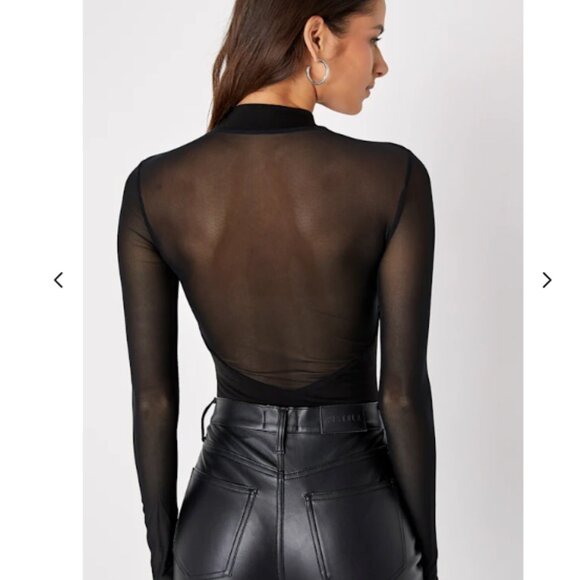 Lulus Entrancing Black Mesh Long Sleeve Bodysuit - Size Medium - Picture 6 of 9